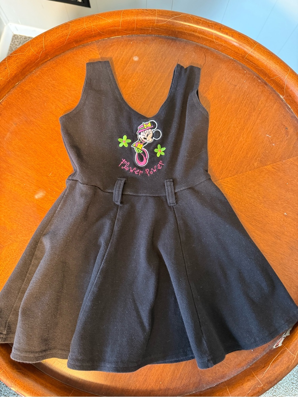 Black Girls' Skater Dress with Embroidered Minnie Floral Vintage Disney Store
